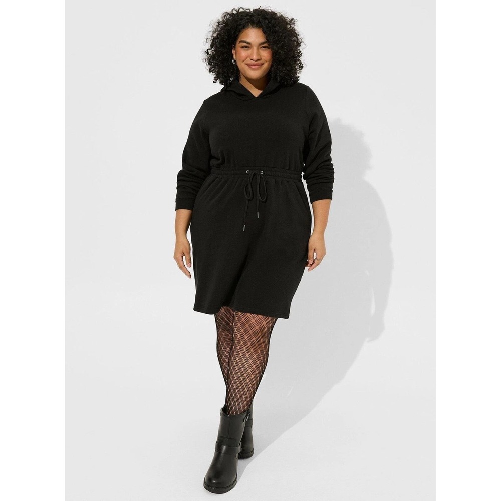 Torrid Hoodie Sweatshirt Dress Women 3 3X Black Mini Fleece Waist 41365405